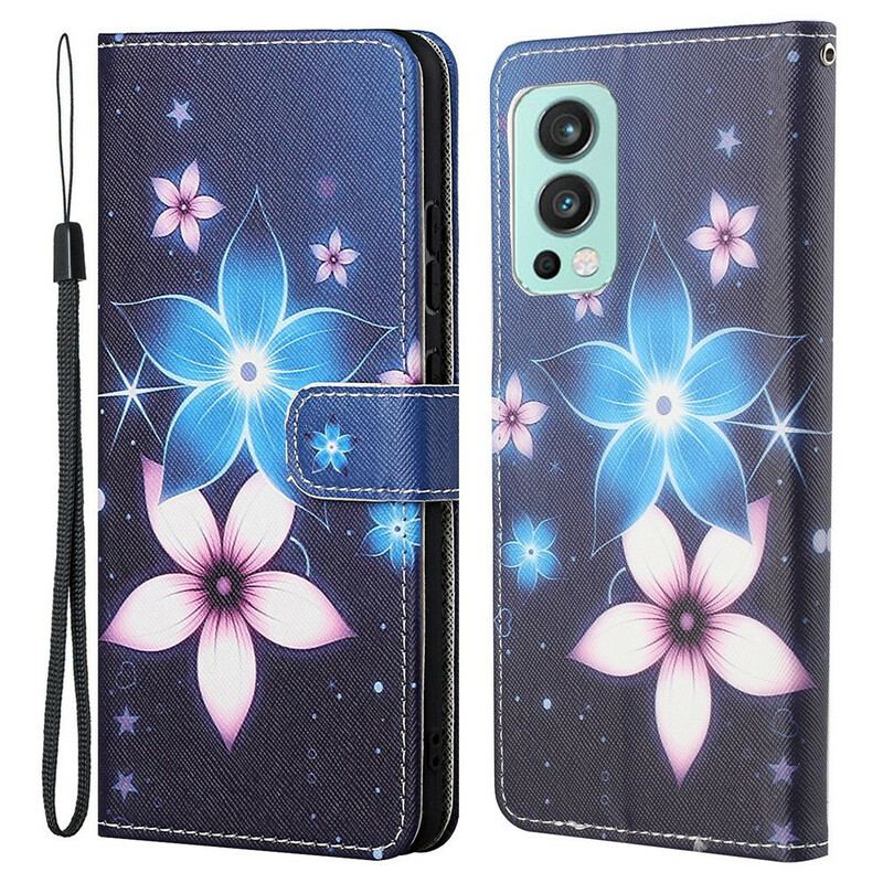 Capa Folio Para OnePlus Nord 2 5G De Cordão Flores De Cinta Lunar