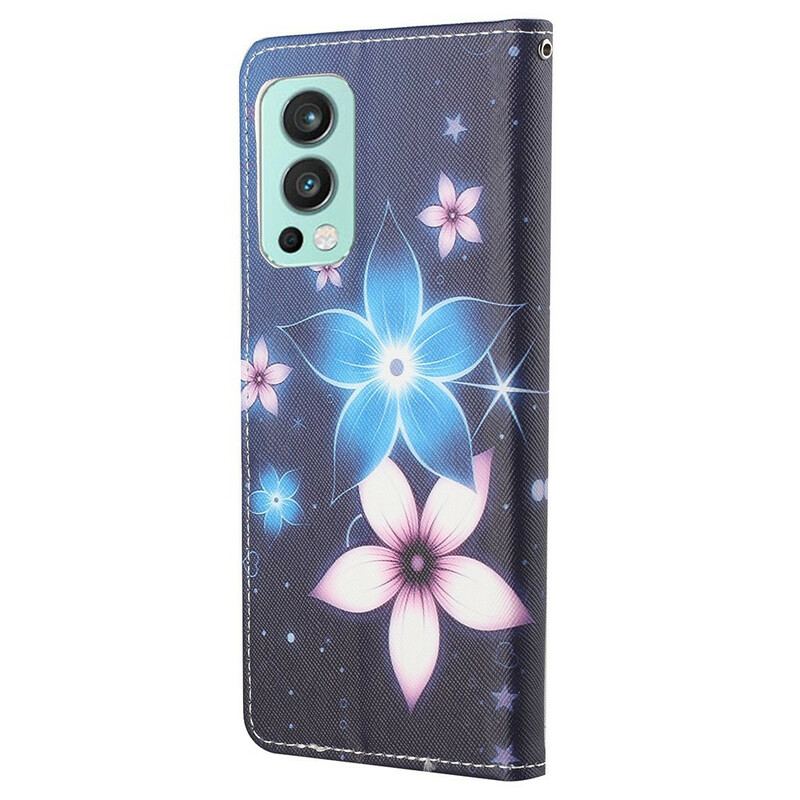 Capa Folio Para OnePlus Nord 2 5G De Cordão Flores De Cinta Lunar