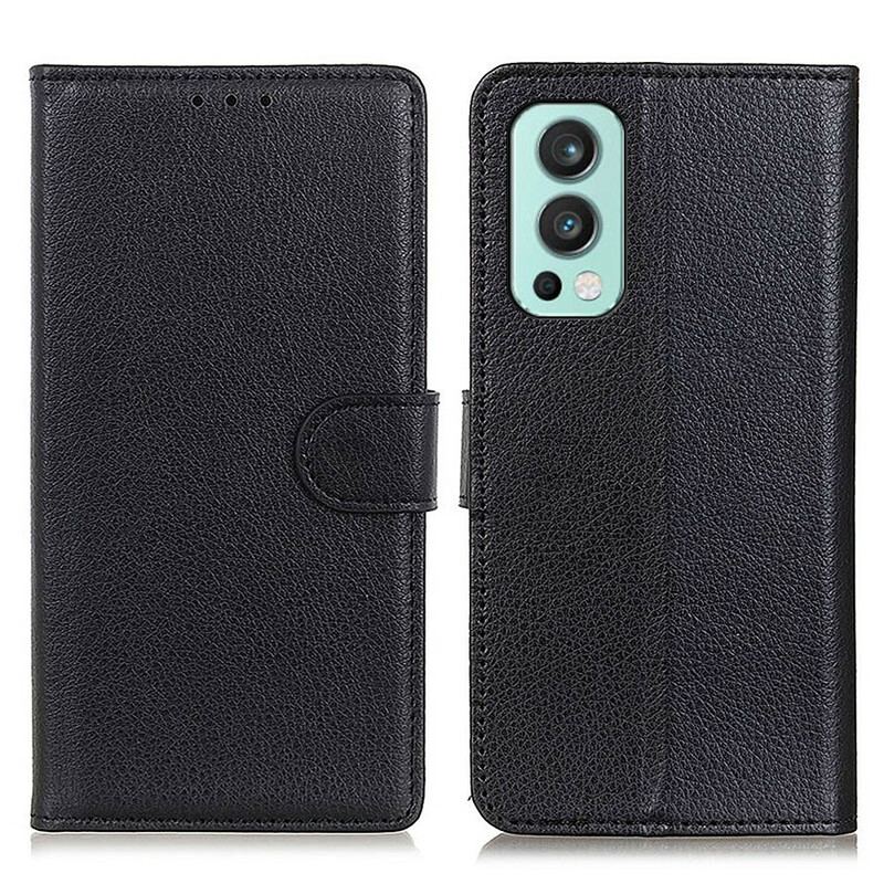 Capa Folio Para OnePlus Nord 2 5G Couro Sintético De Lichia