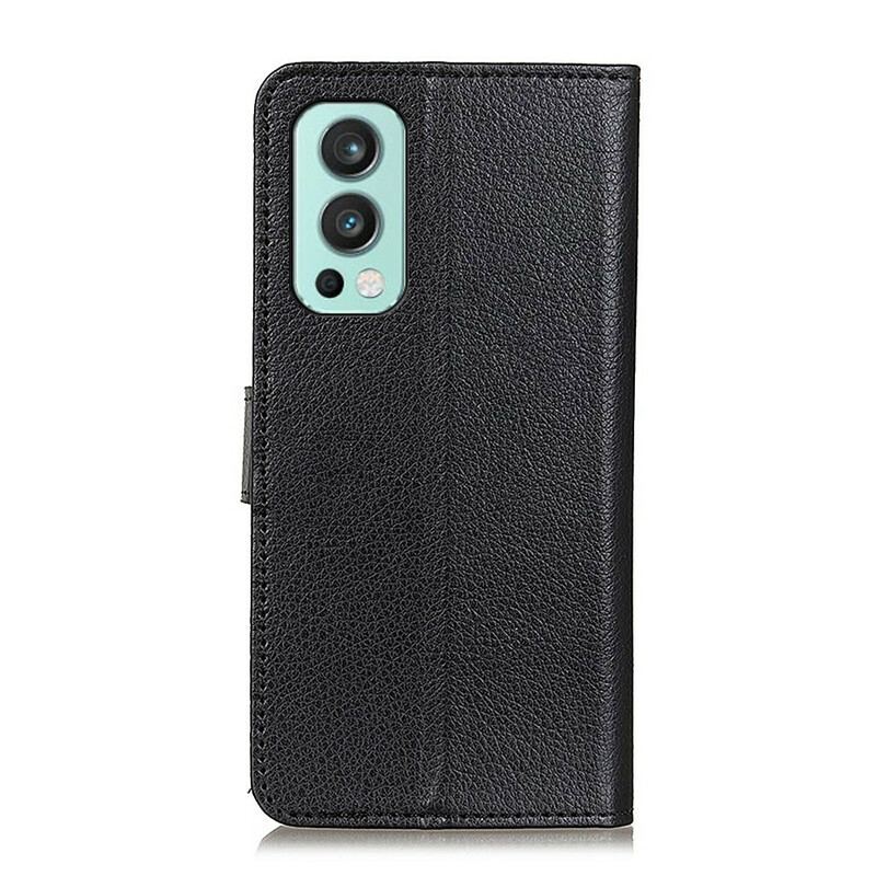 Capa Folio Para OnePlus Nord 2 5G Couro Sintético De Lichia