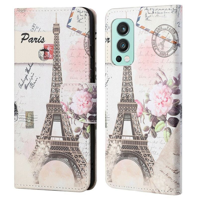 Capa Folio Para OnePlus Nord 2 5G Torre Eiffel Retrô