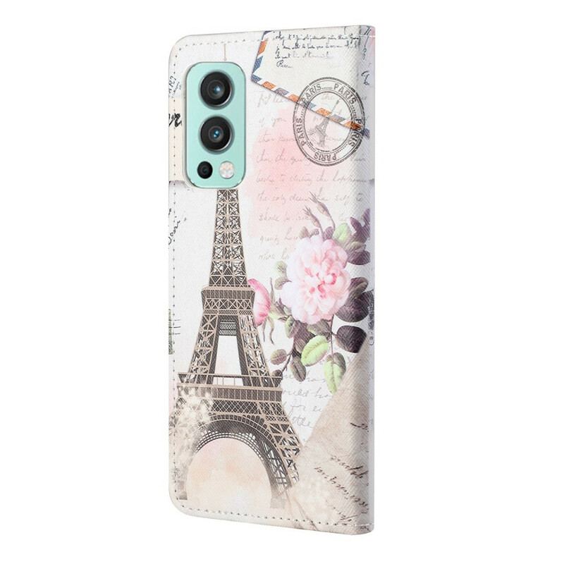 Capa Folio Para OnePlus Nord 2 5G Torre Eiffel Retrô