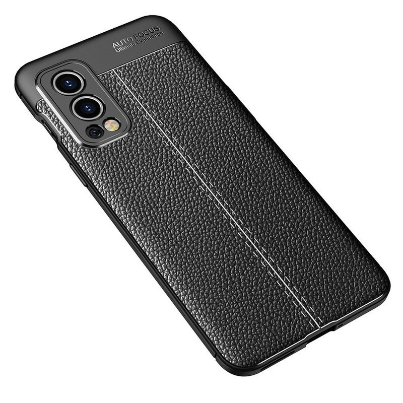 Capa Para OnePlus Nord 2 5G Linha Dupla Efeito Couro Litchi