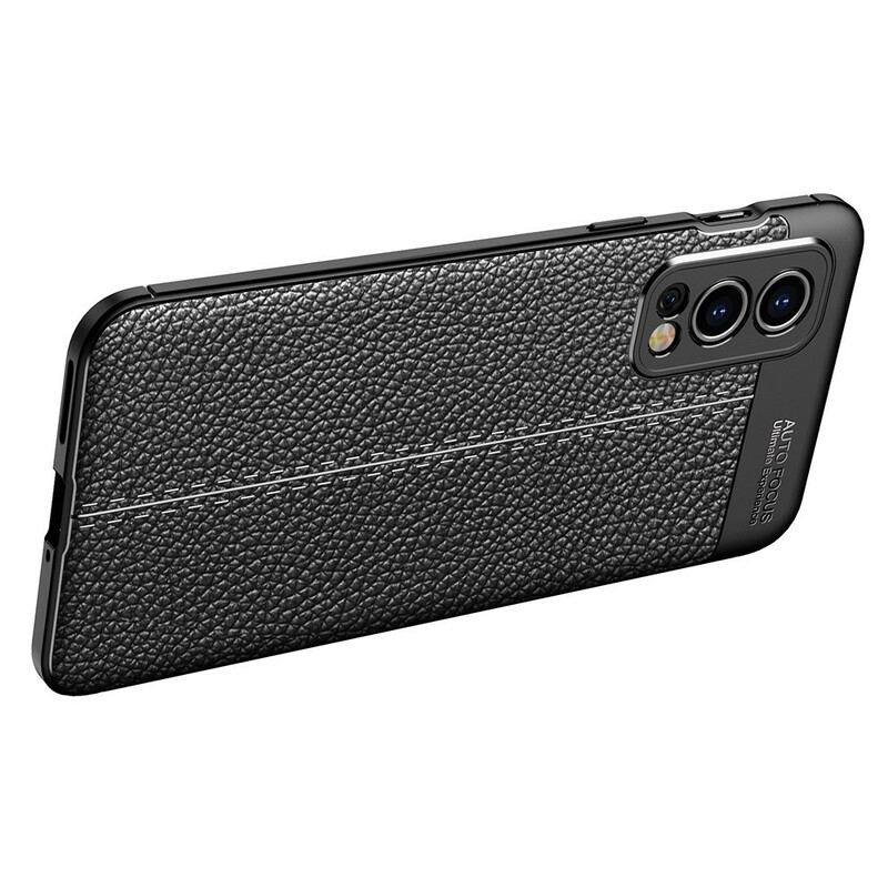 Capa Para OnePlus Nord 2 5G Linha Dupla Efeito Couro Litchi