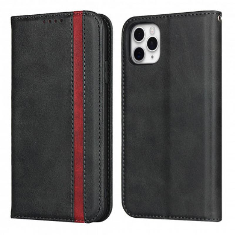 Capa De Celular Para iPhone 11 Pro Flip Efeito De Couro De Dois Tons Com Alça