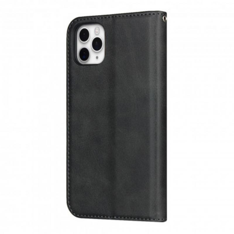 Capa De Celular Para iPhone 11 Pro Flip Efeito De Couro De Dois Tons Com Alça