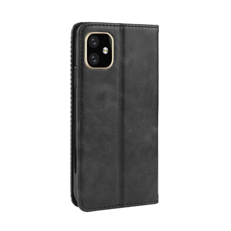 Capa De Celular Para iPhone 11 Pro Flip Efeito Couro Vintage Estilizado