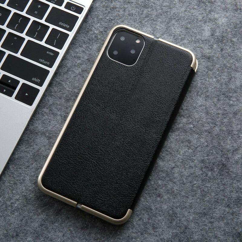 Capa De Celular Para iPhone 11 Pro Flip Imitação De Couro Cmai2 Bordas Metálicas