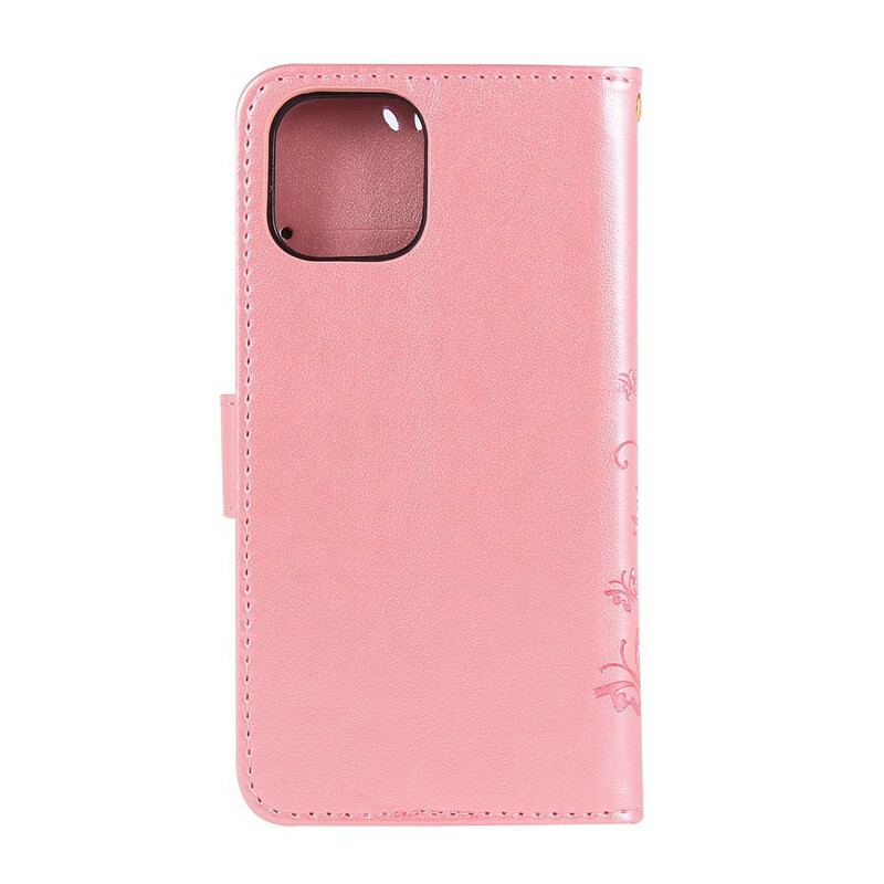 Capa Em Pele Para iPhone 11 Pro Borboletas E Flores