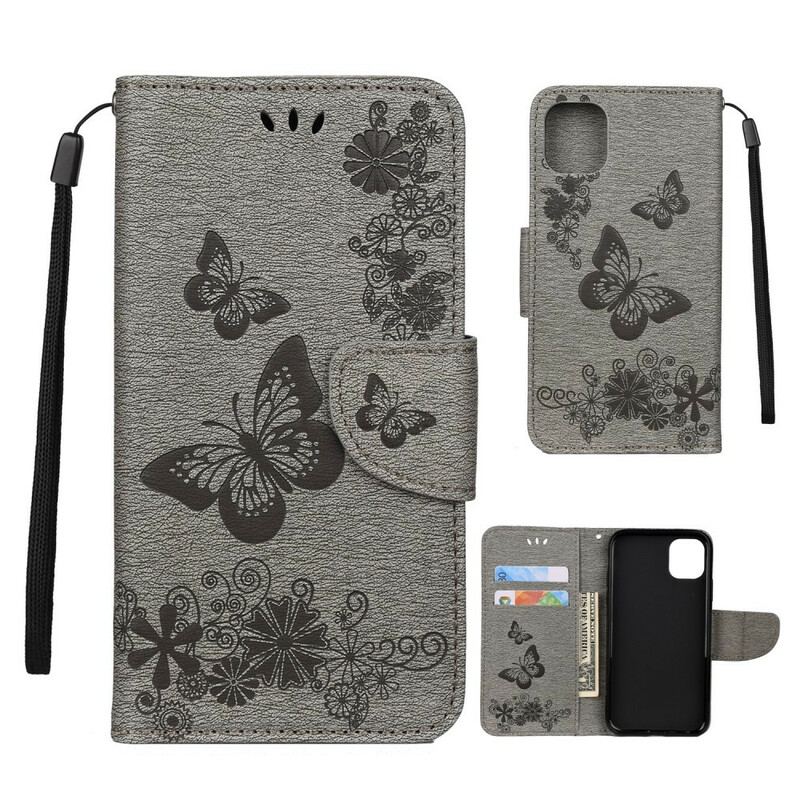 Capa Flip Para iPhone 11 Pro De Cordão Borboletas Esplêndidas