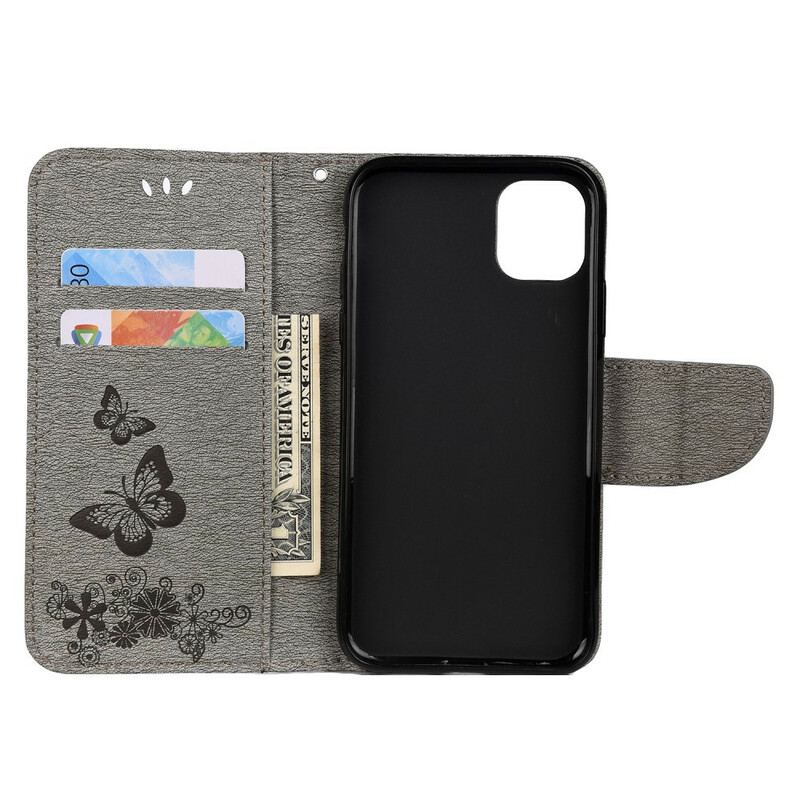 Capa Flip Para iPhone 11 Pro De Cordão Borboletas Esplêndidas