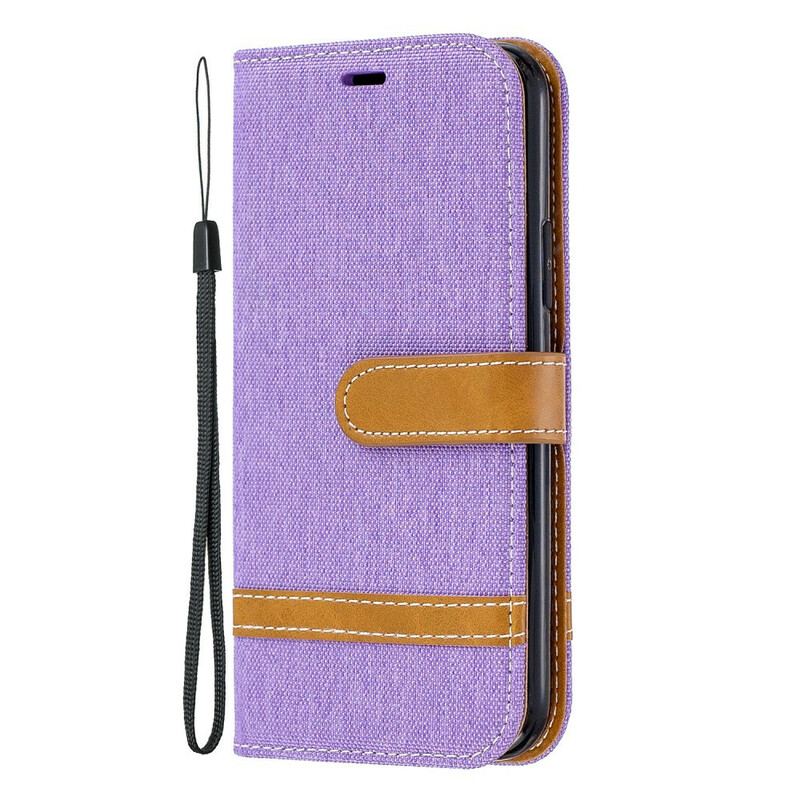 Capa Flip Para iPhone 11 Pro De Cordão Correia Efeito Tecido E Couro