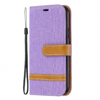 Capa Flip Para iPhone 11 Pro De Cordão Correia Efeito Tecido E Couro