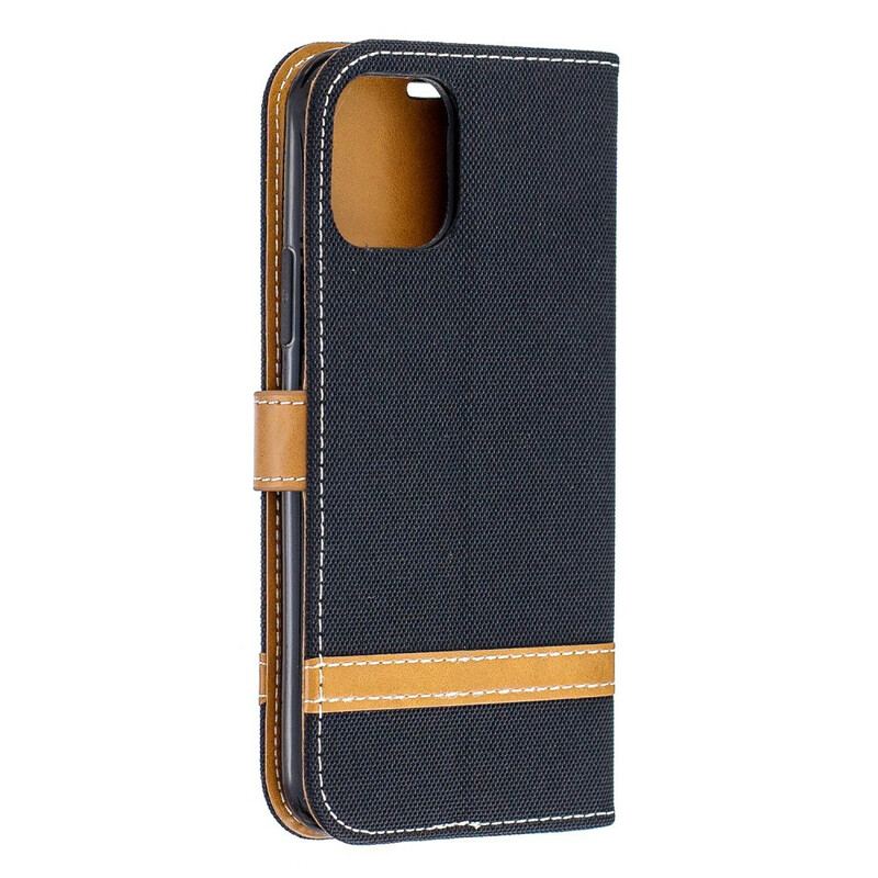 Capa Flip Para iPhone 11 Pro De Cordão Correia Efeito Tecido E Couro