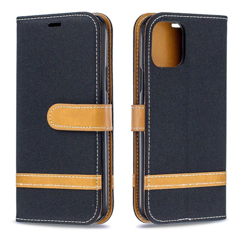 Capa Flip Para iPhone 11 Pro De Cordão Correia Efeito Tecido E Couro