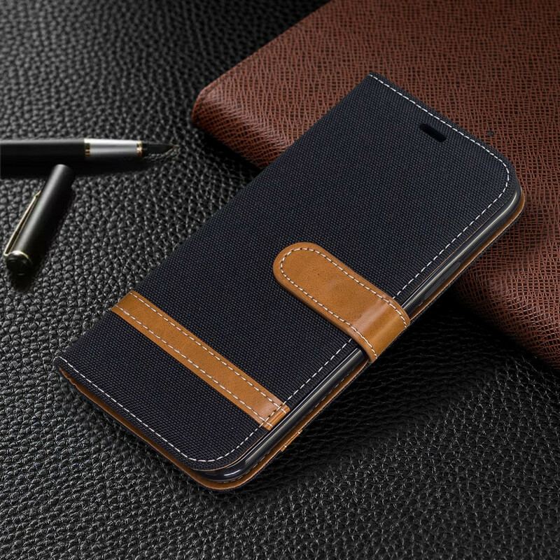 Capa Flip Para iPhone 11 Pro De Cordão Correia Efeito Tecido E Couro