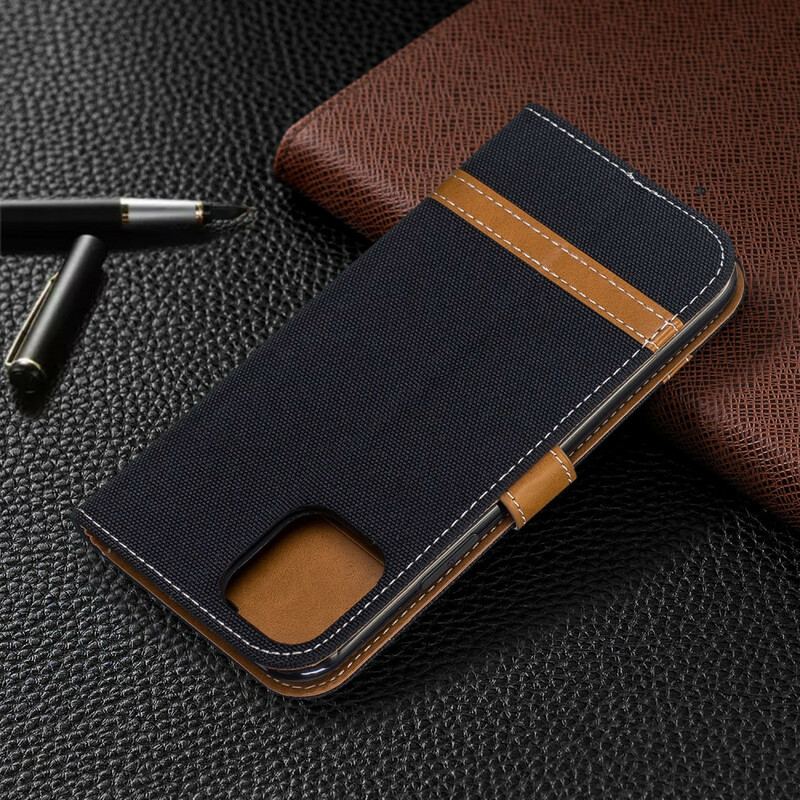 Capa Flip Para iPhone 11 Pro De Cordão Correia Efeito Tecido E Couro