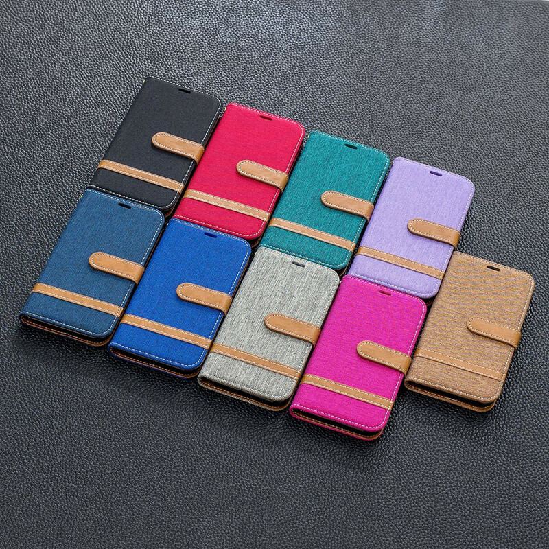 Capa Flip Para iPhone 11 Pro De Cordão Correia Efeito Tecido E Couro