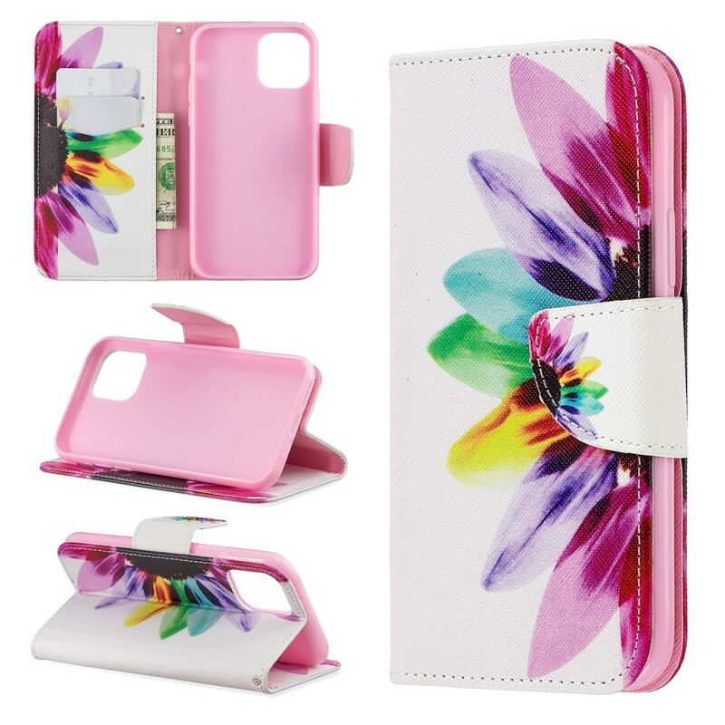 Capa Flip Para iPhone 11 Pro Flor Aquarela