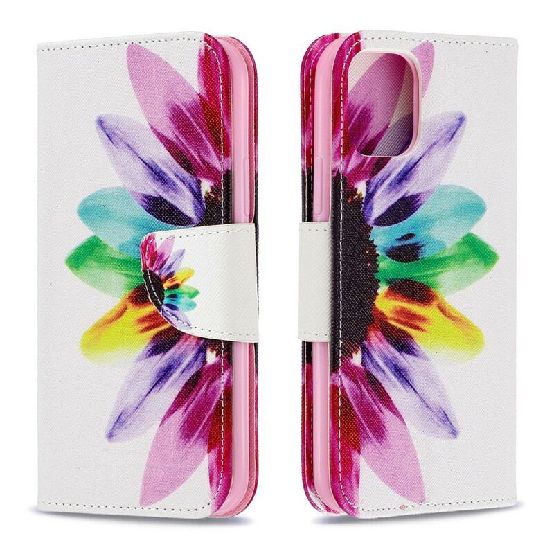 Capa Flip Para iPhone 11 Pro Flor Aquarela