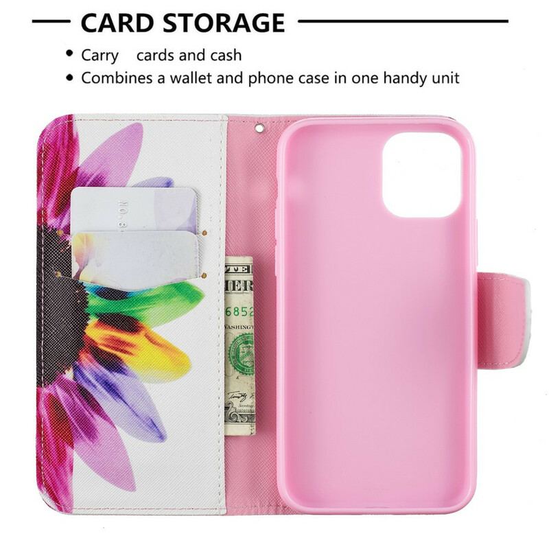 Capa Flip Para iPhone 11 Pro Flor Aquarela