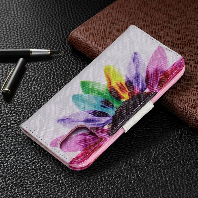 Capa Flip Para iPhone 11 Pro Flor Aquarela