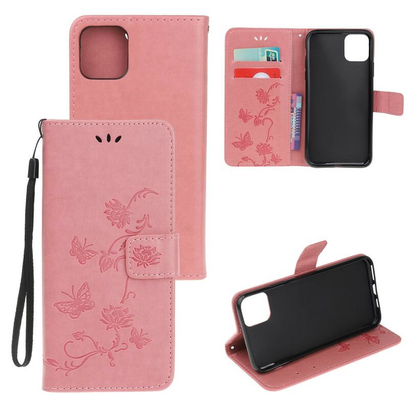 Capa Folio Para iPhone 11 Pro De Cordão Strappy Floral