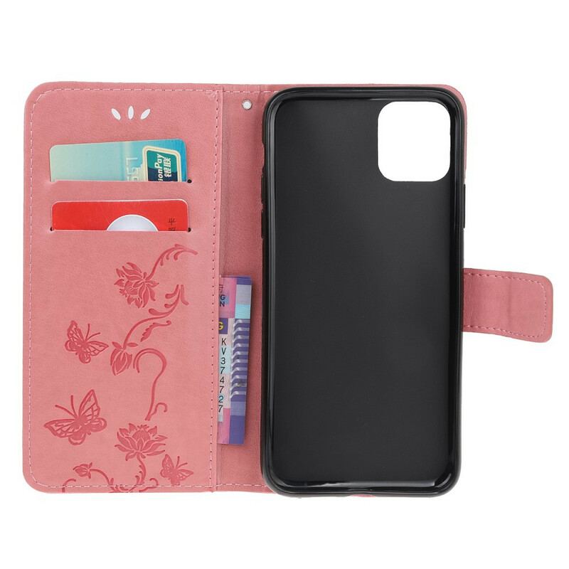 Capa Folio Para iPhone 11 Pro De Cordão Strappy Floral