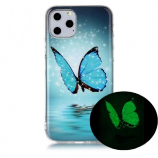 Capa Para iPhone 11 Pro Borboleta Azul Fluorescente