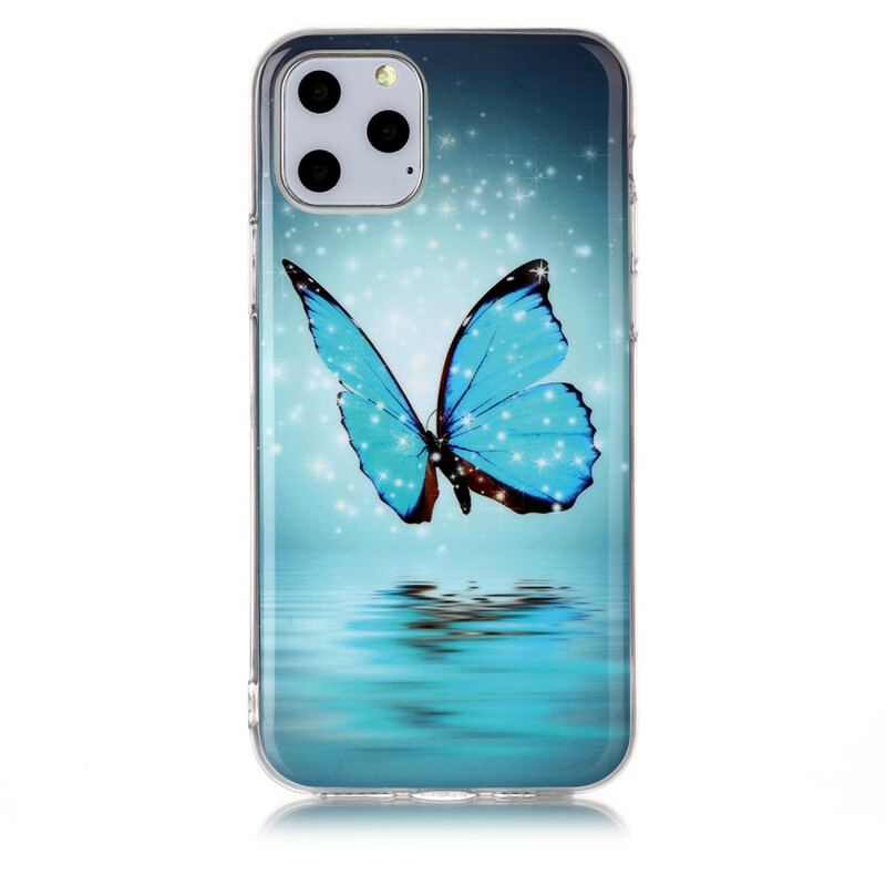 Capa Para iPhone 11 Pro Borboleta Azul Fluorescente