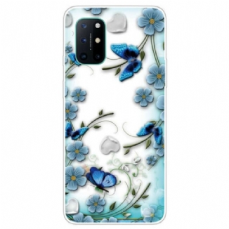 Capa De Celular Para OnePlus 8T Borboletas E Flores Retrô Sem Costura