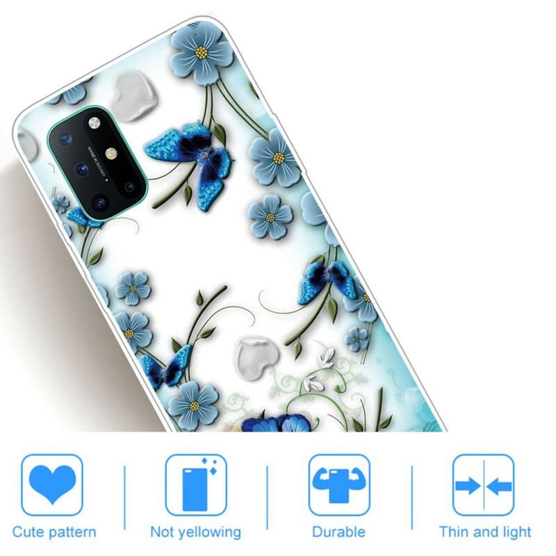 Capa De Celular Para OnePlus 8T Borboletas E Flores Retrô Sem Costura