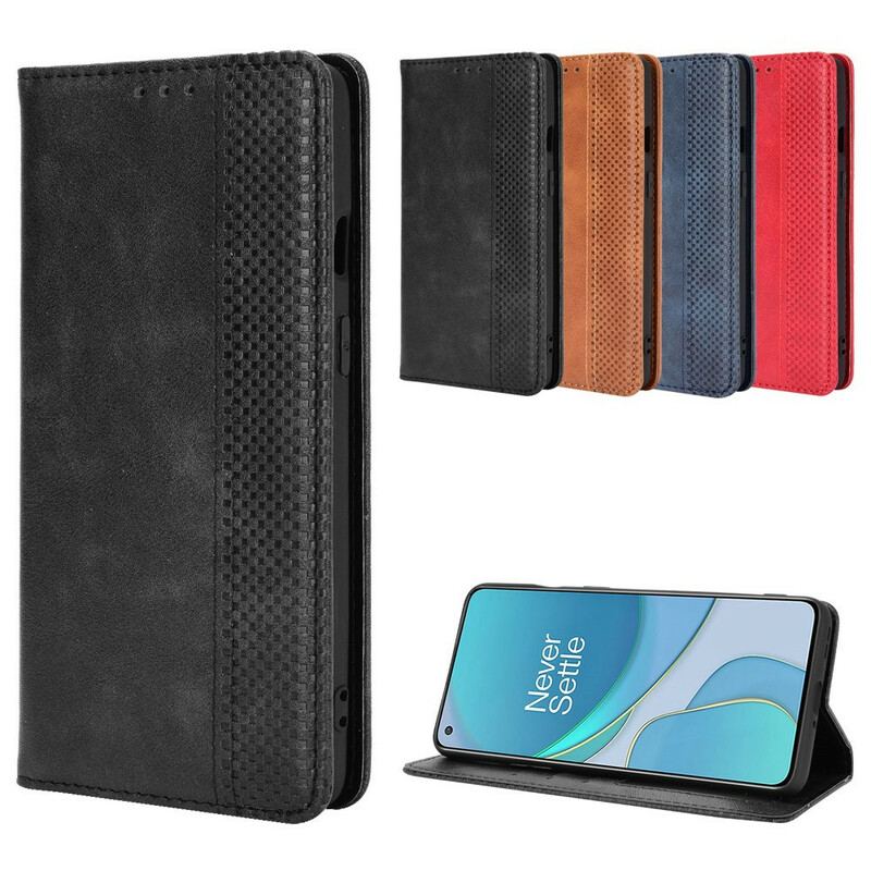 Capa De Celular Para OnePlus 8T Flip Efeito Couro Estilizado Vintage