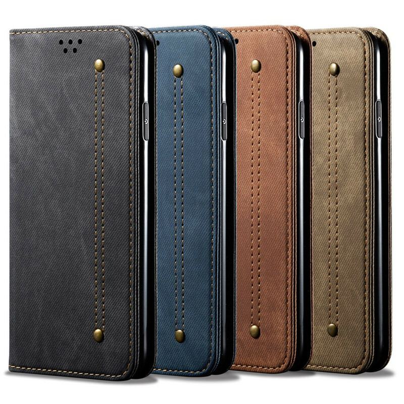 Capa De Celular Para OnePlus 8T Flip Textura De Jeans De Couro Sintético