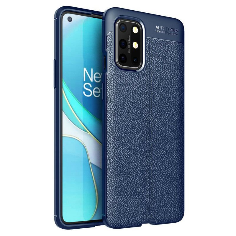 Capa De Celular Para OnePlus 8T Linha Dupla Efeito Couro Litchi