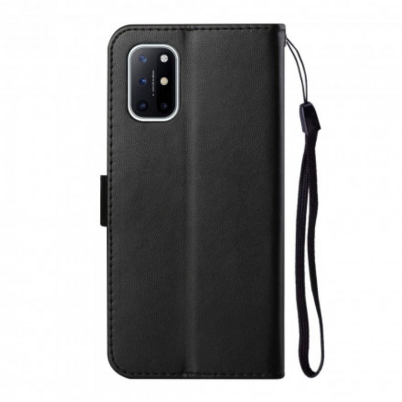 Capa De Couro Para OnePlus 8T De Cordão Strappy Série De Cores Sólidas