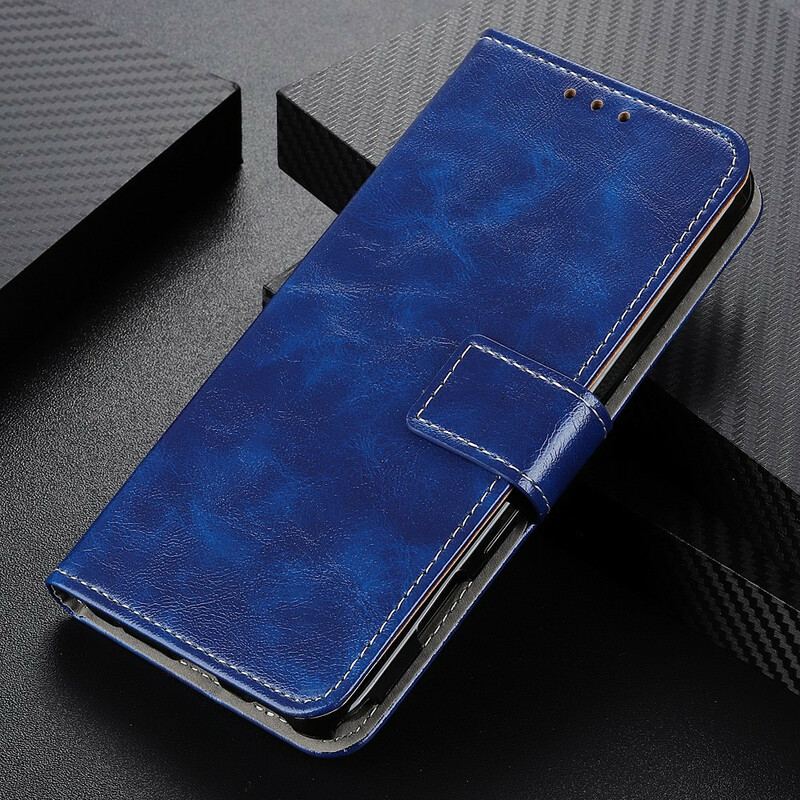 Capa Flip Para OnePlus 8T Costuras Brilhantes E Expostas