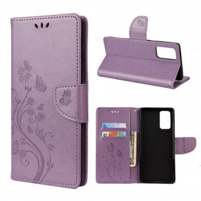 Capa Folio Para OnePlus 8T Borboletas E Flores