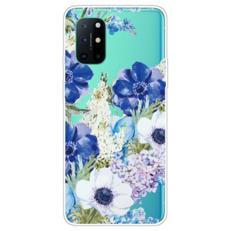 Capa Para OnePlus 8T Flores Azuis Em Aquarela Sem Costura