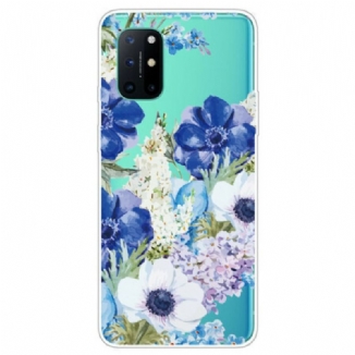 Capa Para OnePlus 8T Flores Azuis Em Aquarela Sem Costura