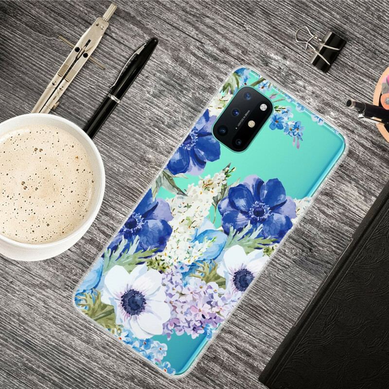 Capa Para OnePlus 8T Flores Azuis Em Aquarela Sem Costura