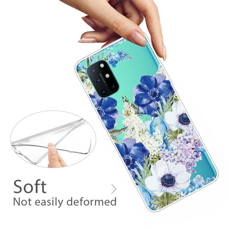 Capa Para OnePlus 8T Flores Azuis Em Aquarela Sem Costura