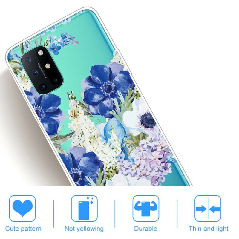 Capa Para OnePlus 8T Flores Azuis Em Aquarela Sem Costura