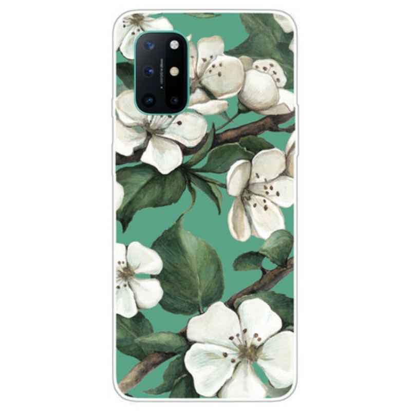 Capa Para OnePlus 8T Flores Brancas Pintadas