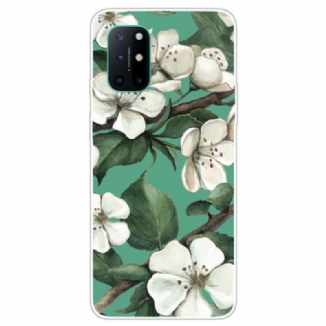 Capa Para OnePlus 8T Flores Brancas Pintadas