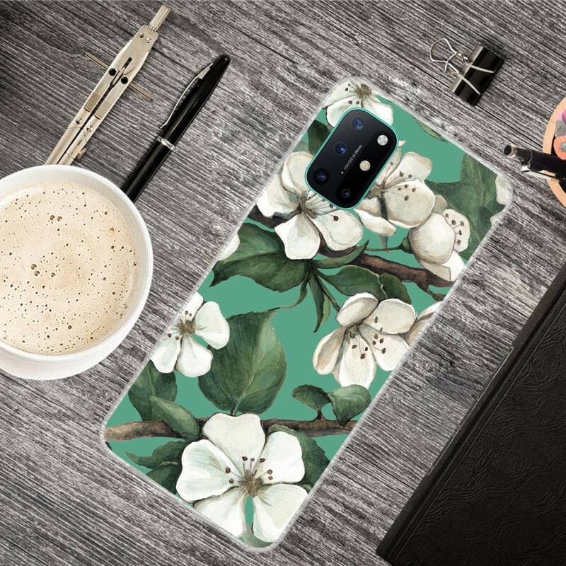 Capa Para OnePlus 8T Flores Brancas Pintadas