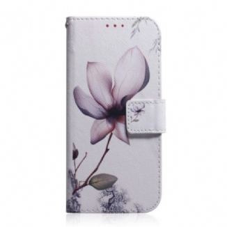 Capa De Couro Para Google Pixel 7 Pro Flor Rosa