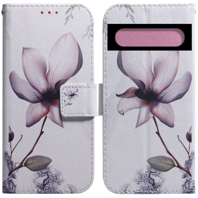 Capa De Couro Para Google Pixel 7 Pro Flor Rosa