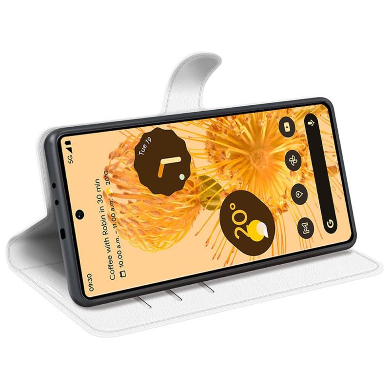 Capa De Couro Para Google Pixel 7 Pro Couro Sintético De Lichia Clássico