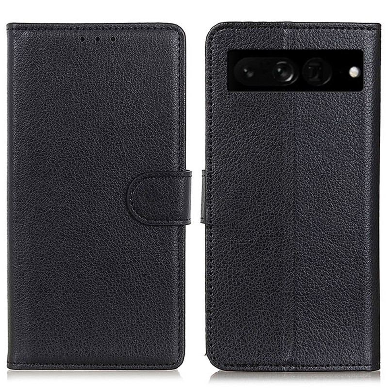 Capa De Couro Para Google Pixel 7 Pro Couro Sintético De Lichia Tradicional